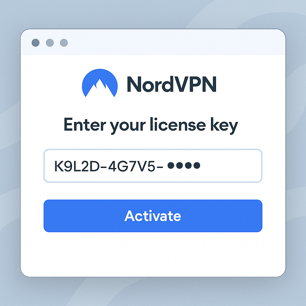 Enter license key screen in NordVPN interface with activation button highlighted – 2025 tutorial